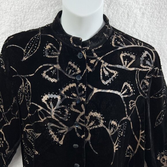 Chicos Design Womens 3 L Black Silk Velvet Burnout Jacket Mandarin Collar Tunic - Picture 5 of 15